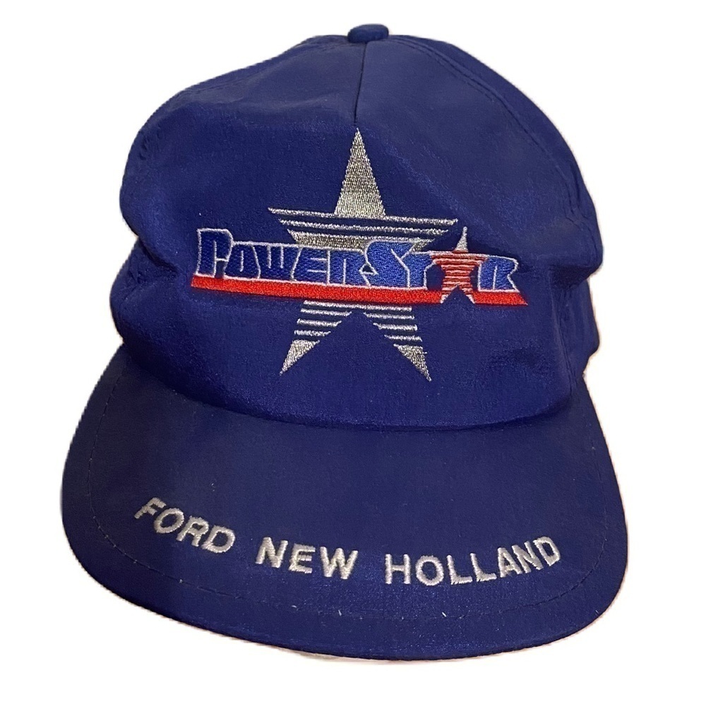 Vintage Powerstar New Holland Snap Back Hat K Products Blue Red Trucker Farming